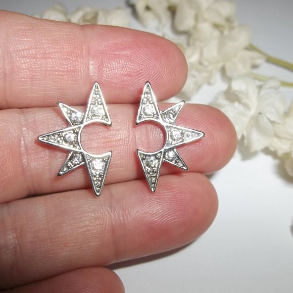 Earrings, Silver and Faux Diamond Earrings, Celestial Earrings, Pre-owned 7602 - Picture 4 of 4